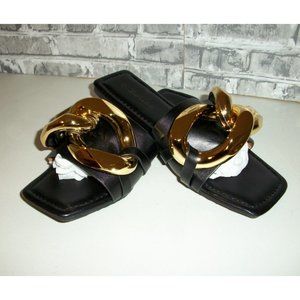 Women's sz 7 Summer Slippers Open Toe Flat Sandals big Metal Chain Slides *NEW*